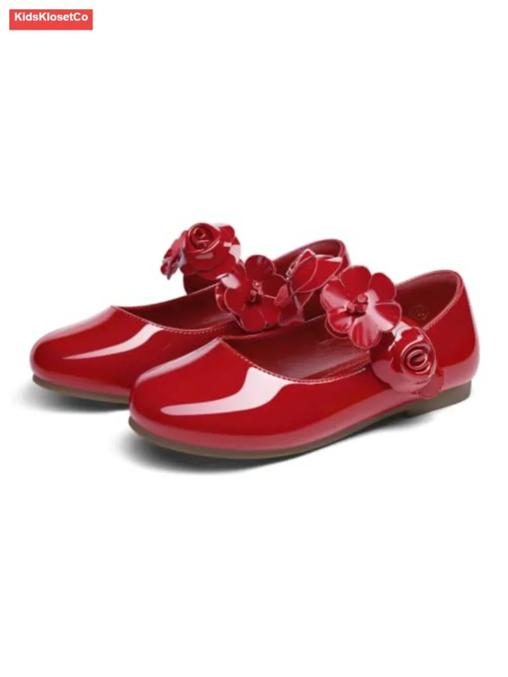 Girls Mary Jane Flats Faux Leather Ballet Shoes Hook & Loop for Wedding Party